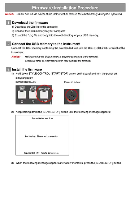 yamaha雅马哈Firmware Installation Guide for PSR-S670